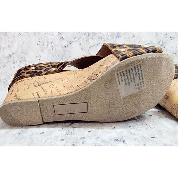 Montego Bay Club 6.5  Cork Wedge Sandals Leopard Print Brown Black 2" Heel‎ - Picture 11 of 12